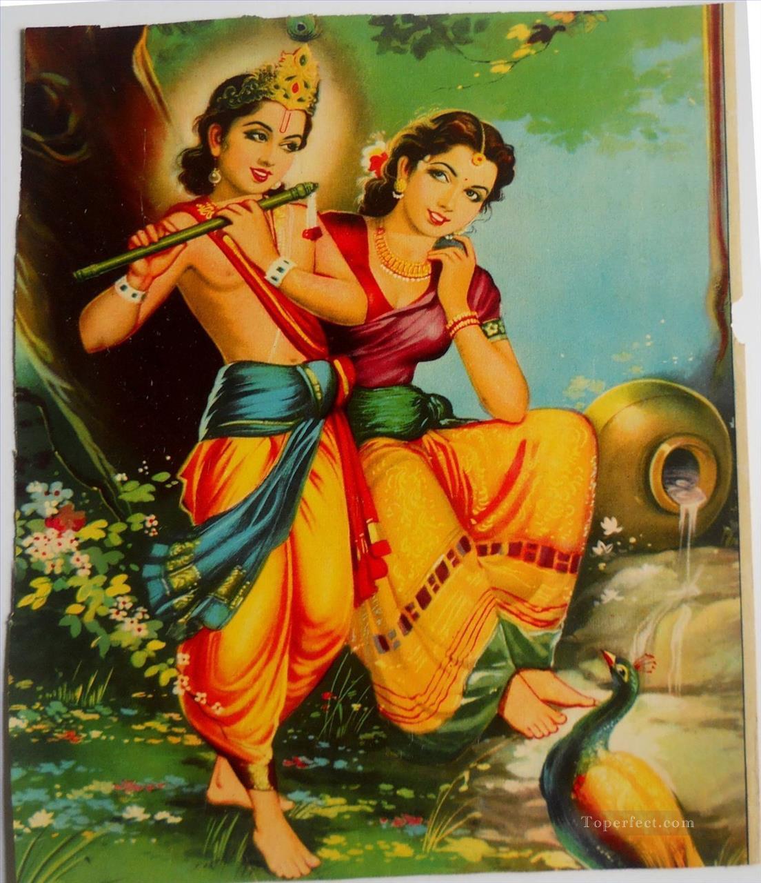 Murali Manohar Krishna with Radharani Hinduism Oil Paintings